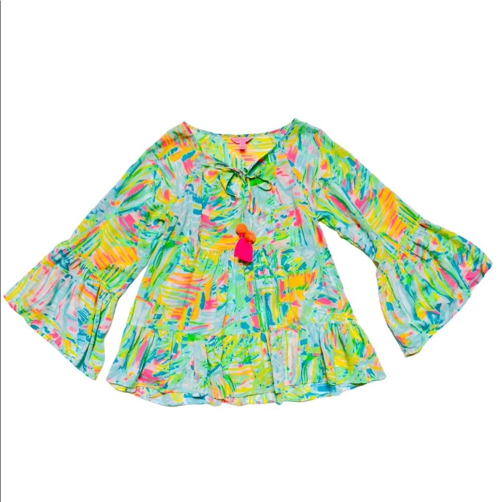 Lilly Pultizer Rayon Top Shirt Womens Size XXS Long Sleeve